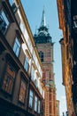 Colorful historical buildings in Gamla Stan, The Old Town is Stockholm on sunny day. City tour concept, spring vacation in Sweden Royalty Free Stock Photo