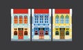 Colorful and historical colonial style double storey terrace houses. Isolated. Royalty Free Stock Photo