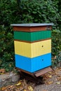 Colorful hive in Botanical garden of Wroclaw, Poland. City landscape.