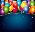 Colorful holiday background with balloons and confetti. Royalty Free Stock Photo