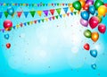 Colorful holiday background with balloons and flags. Royalty Free Stock Photo