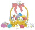 Easter basket with flowers and painted eggs Royalty Free Stock Photo