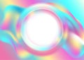 Colorful holographic abstract liquid wavy background with white circle Royalty Free Stock Photo