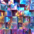 Colorful holographic geometric cubes in an iridescent paqttern.