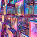 Colorful holographic geometric cubes in an iridescent paqttern. Royalty Free Stock Photo