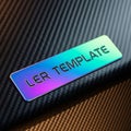 Colorful, holographic rectangular label displaying the text \