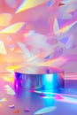 Colorful holographic stage with flying triangles Royalty Free Stock Photo