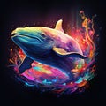 Colorful holographic whale drawing illustration