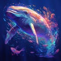 Colorful holographic whale drawing illustration