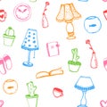 Colorful home interior decor doodles seamless Royalty Free Stock Photo