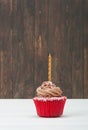 Colorful Homemade Birthday Cupcake With One Golden Candle. Copy