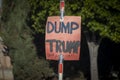 A colorful homemade sign on a pole in opposition to Donald Trump in the 2020 election