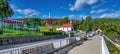 Colorful homes along the waterfront of Tadoussac, Canada