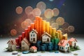 In a colorful homes, a cluster of vibrant houses stands atop a mountain of coins, symbolizing a safe and prosperous future