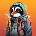 Colorful Hoodie Penguin: Urban And Edgy Portraiture In Azuki Nft Style