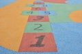 Colorful hopscotch made on the floor of a playground Royalty Free Stock Photo