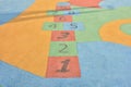 Colorful hopscotch made on the floor of a playground Royalty Free Stock Photo