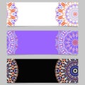 Colorful horizontal flower mandala banner template set