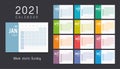 Colorful 2021 horizontal monthly calendar Royalty Free Stock Photo