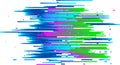 Colorful horizontal stripes undergo distortion from a digital glitch effect, resulting in a vibrant and dynamic abstract