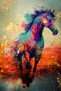 Colorful horse, art, illustration, grunge, painting, Generated ai, generative, ai Royalty Free Stock Photo