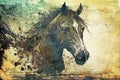 Colorful horse, art, illustration, grunge, painting, Generated ai, generative, ai Royalty Free Stock Photo