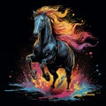 Colorful horse on a black background