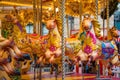 Colorful horse carousel at an amusement park