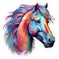 Colorful Neon Horse Sticker Art Print With Long Mane