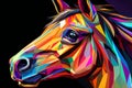 Colorful horse portrait on black background,  Abstract horse head Royalty Free Stock Photo