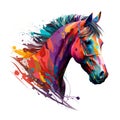 Colorful horse portrait with colorful splashes. Vector illustration for your design Royalty Free Stock Photo