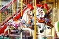 Three horses on merry-go-round Royalty Free Stock Photo