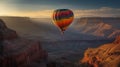 Sun Setting on a Hot Air Balloon Above The Grand Canyon, Arizona - Generative AI