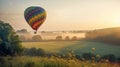 A Foggy Summer Morning Colorful Hot Air Balloon - Generative AI