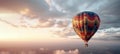 Colorful hot air balloon close-up against the background of a beautiful sky in the clouds, a banner, a place for text. Royalty Free Stock Photo