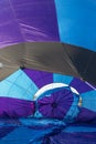 Colorful hot air balloon, close up view from insight, getting ready for adventure, selective focus. Royalty Free Stock Photo