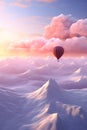 Colorful hot air balloon flying early in the morning over the mountain. Scenic sunrise or sunset view Royalty Free Stock Photo