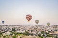 Colorful hot air balloon flying over Cappadocia, Turkey Royalty Free Stock Photo