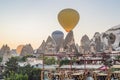 Colorful hot air balloon flying over Cappadocia, Turkey Royalty Free Stock Photo