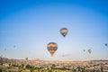 Colorful hot air balloon flying over Cappadocia, Turkey Royalty Free Stock Photo