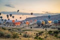 Colorful hot air balloon flying over Cappadocia, Turkey Royalty Free Stock Photo