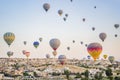 Colorful hot air balloon flying over Cappadocia, Turkey Royalty Free Stock Photo