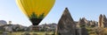 Colorful hot air balloon flying over Cappadocia Turkey Royalty Free Stock Photo