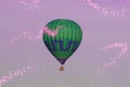 Colorful hot-air balloon flying in the sky with texture fairies