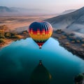 colorful hot air balloon ride over a breathtaking landsca generative AI Royalty Free Stock Photo