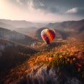 colorful hot air balloon ride over a breathtaking landsca one generative AI Royalty Free Stock Photo