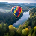 colorful hot air balloon ride over a breathtaking landsca two generative AI Royalty Free Stock Photo