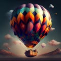 Colorful hot air balloon in the sky. 3D illustration.