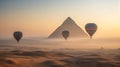 Morning Hot Air Balloons Above The Egyptian Pyramids in Giza, Egypt - Generative AI Royalty Free Stock Photo