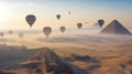 The Egyptian Pyramids Hot Air Balloons Above Giza, Egypt - Generative A Royalty Free Stock Photo